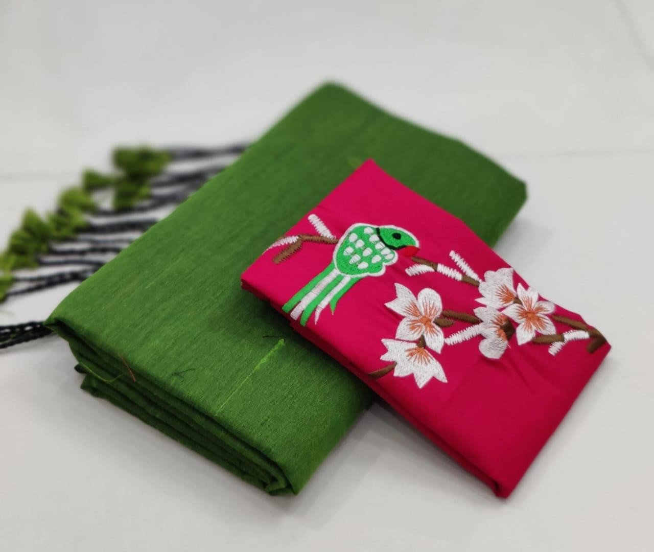 Plain Khadi Cotton Saree –  Green