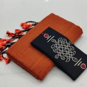 Plain Khadi Cotton Saree – Orange