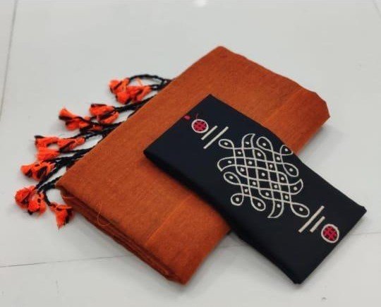 Plain Khadi Cotton Saree – Orange