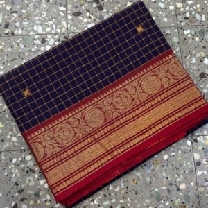 Kanchi Cotton Saree – Dark Blue
