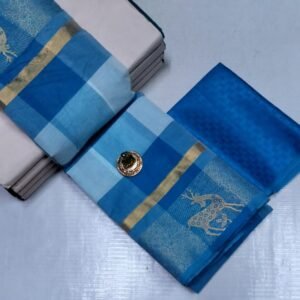 Kandangi Cotton Saree - Sky Blue Checks