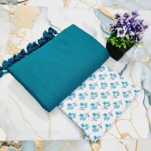 Solid Khadi Saree with Kalamkari Blouse Piece – Teal Blue