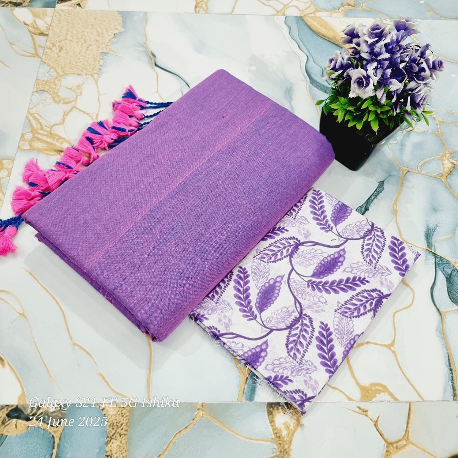 Solid Khadi Saree with Kalamkari Blouse Piece – Lavender