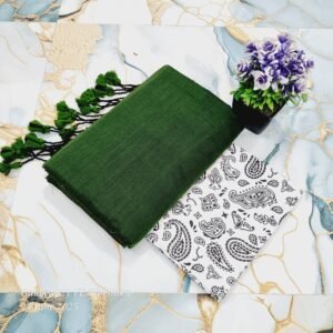 Solid Khadi Saree with Kalamkari Blouse Piece – Dark Green