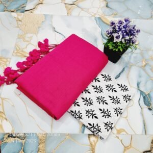 Solid Khadi Saree with Kalamkari Blouse Piece – Rani Pink