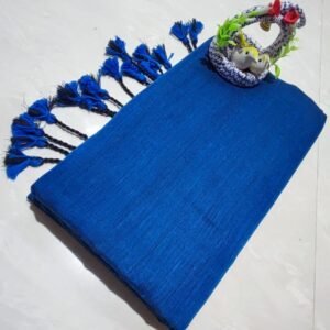 Solid Khadi Saree with Kalamkari Blouse Piece – Royal Blue