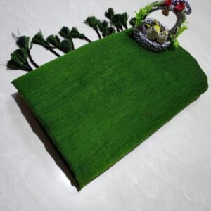 Solid Khadi Saree with Kalamkari Blouse Piece – Bottle Green