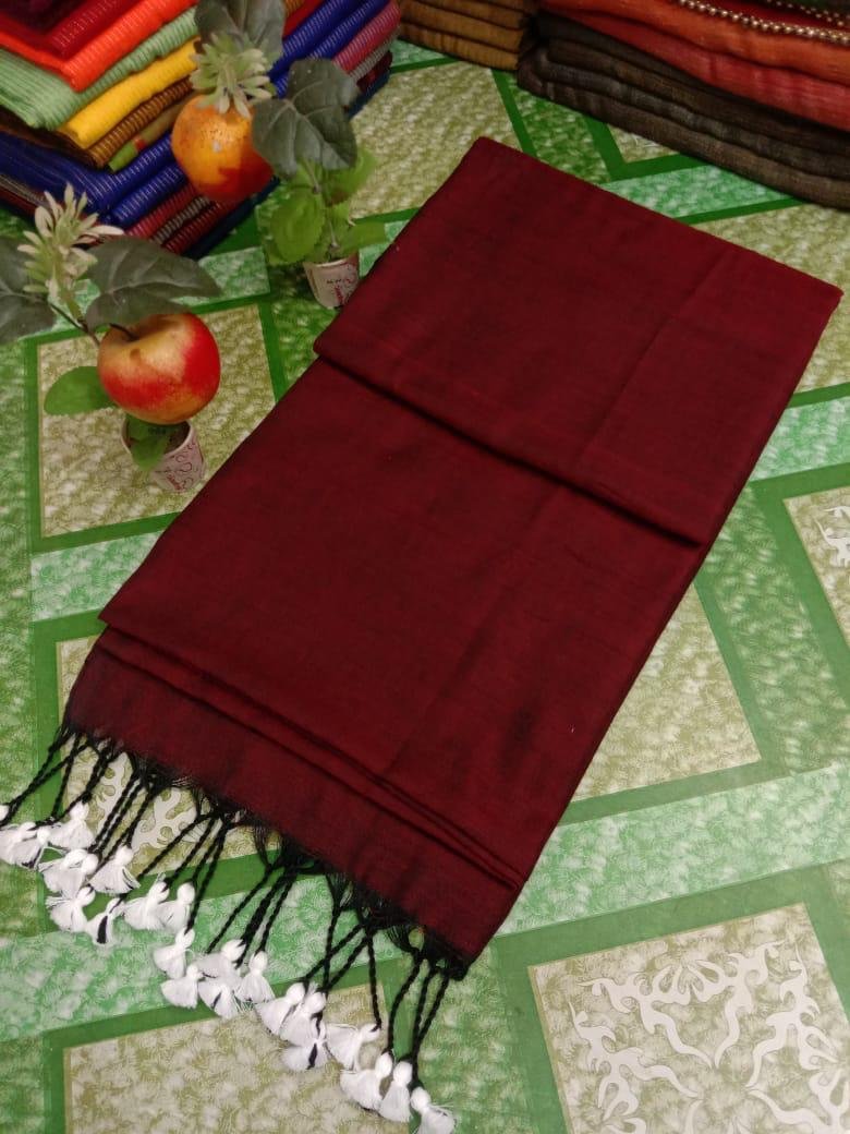 Solid Khadi Saree with Kalamkari Blouse Piece – Maroon