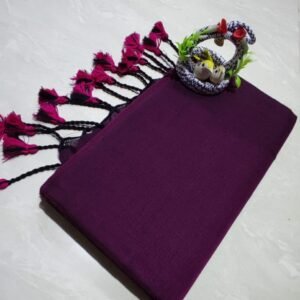 Solid Khadi Saree with Kalamkari Blouse Piece – Plum