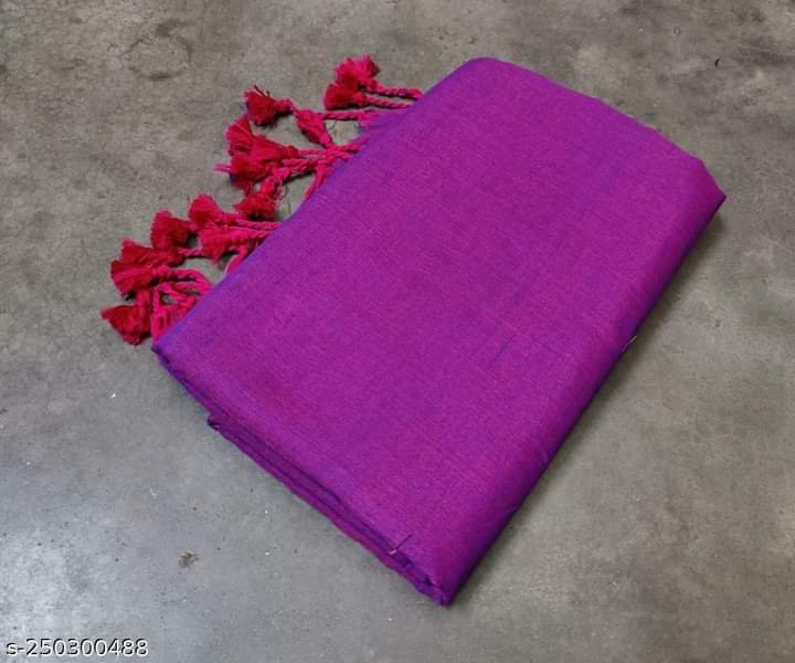 Solid Khadi Saree with Kalamkari Blouse Piece – Magenta Purple