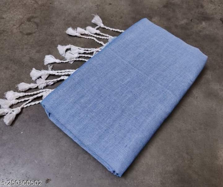 Solid Khadi Saree with Kalamkari Blouse Piece – Sky Blue