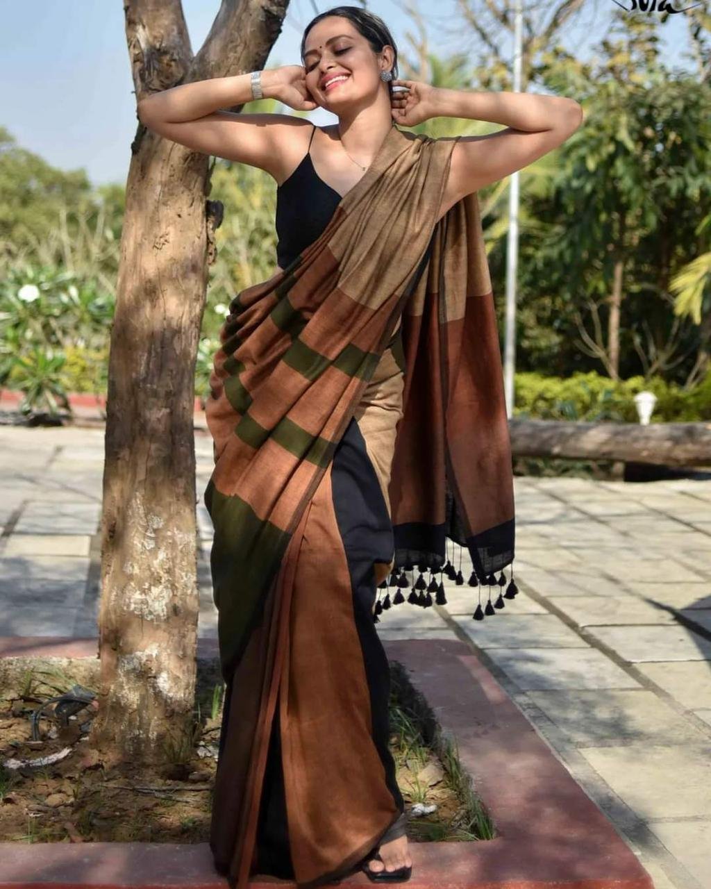 Sico Strip Saree – Earthy Brown