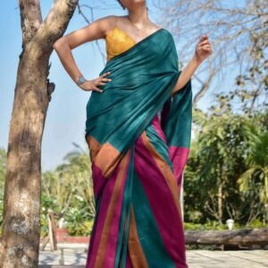 Sico Strip Saree – Teal Green