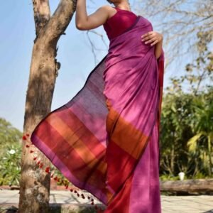 Sico Strip Saree – Wine Pink