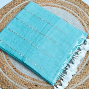 Chain Kadhi Cotton Saree - Aqua Blue