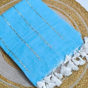 Chain Kadhi Cotton Saree - Sky Blue