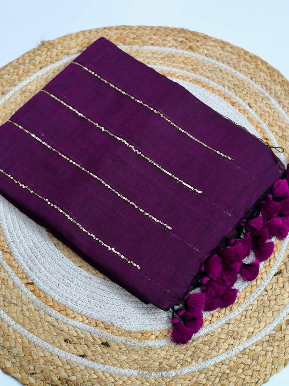 Chain Kadhi Cotton Saree - Purple