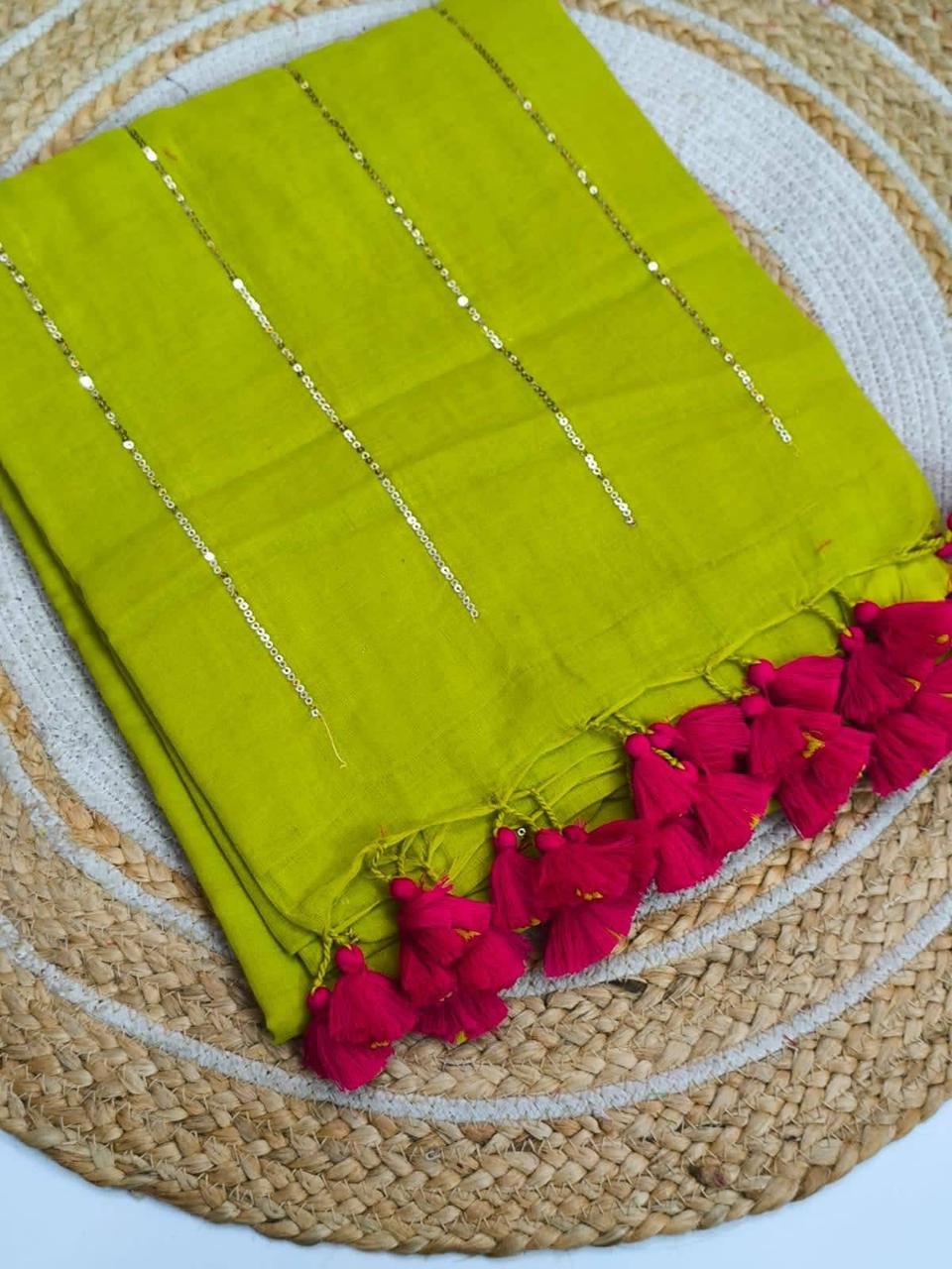Chain Kadhi Cotton Saree - Green