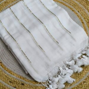 Chain Kadhi Cotton Saree - White