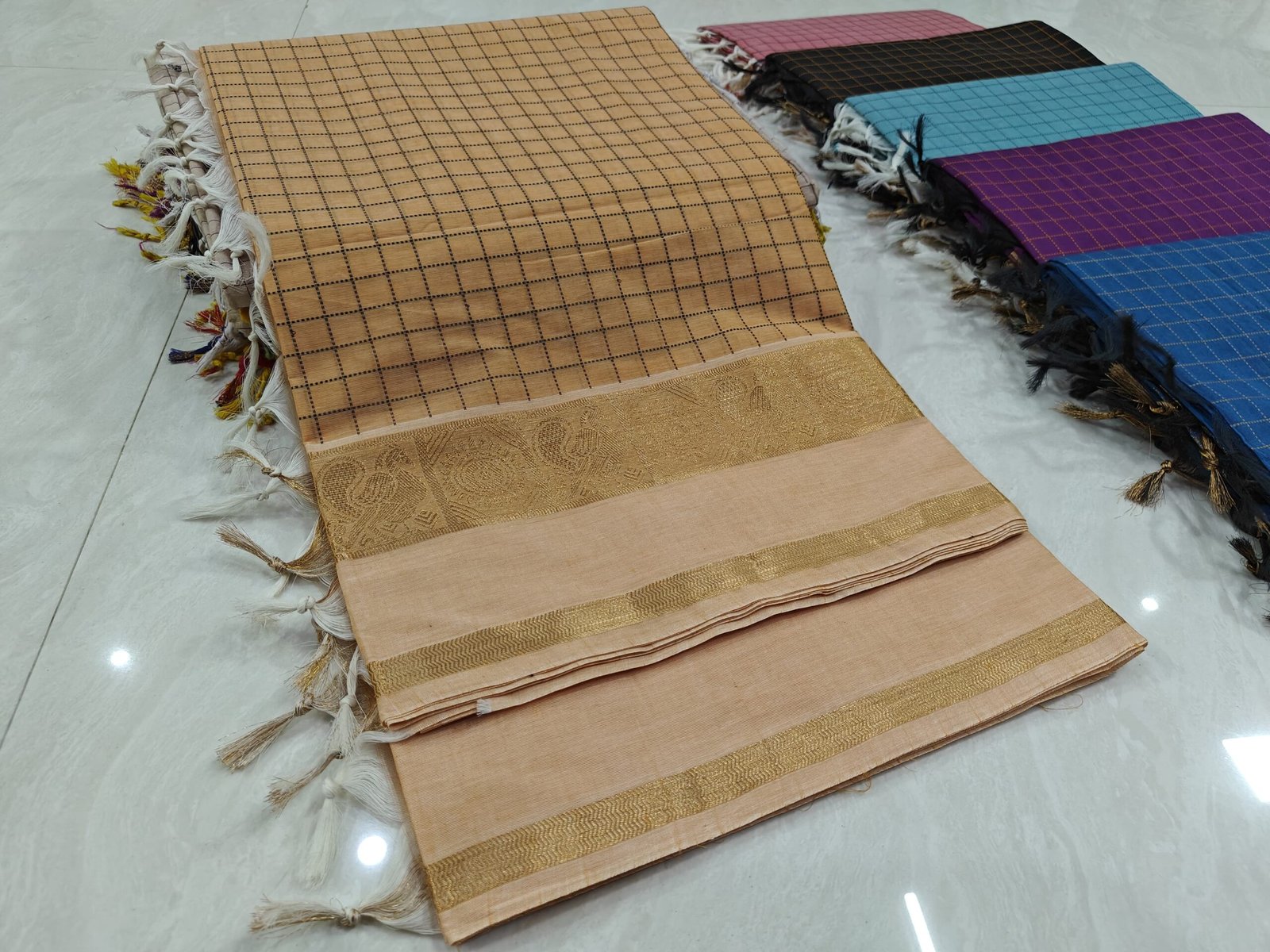 Handloom Kanchi Cotton Saree - Beige