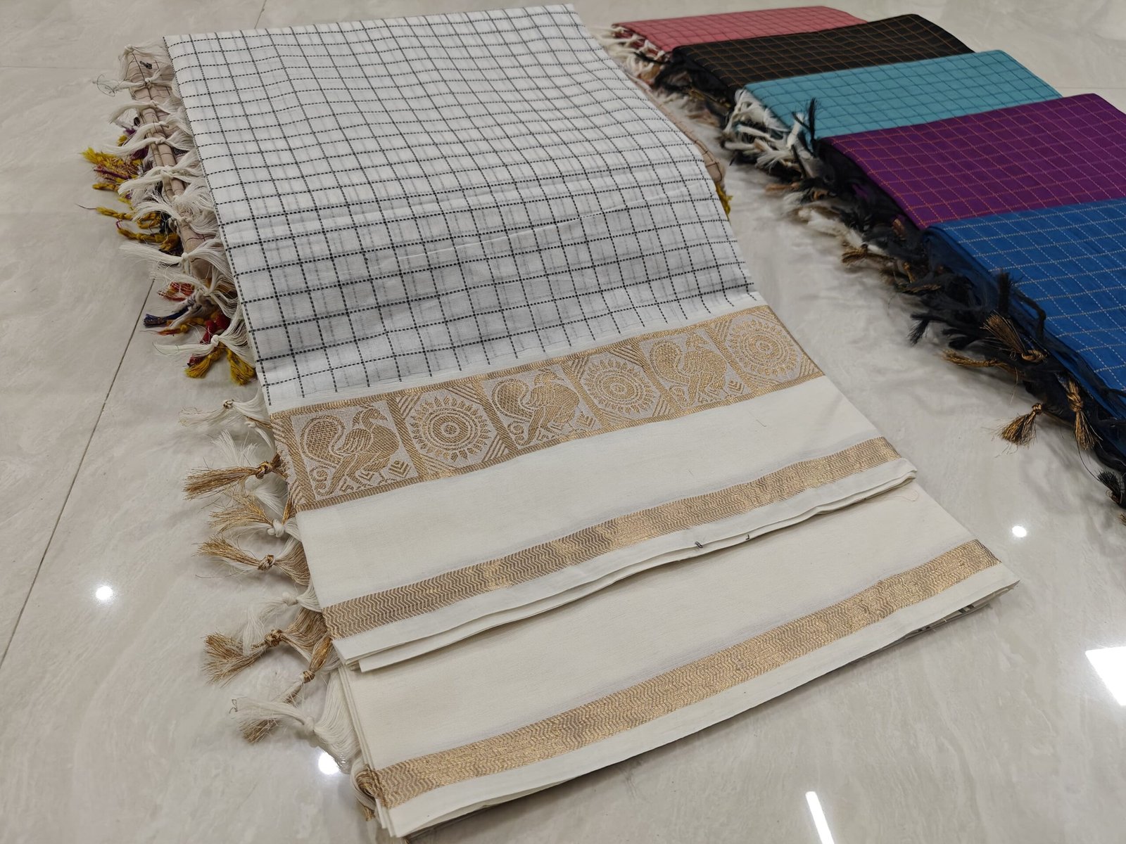 Handloom Kanchi Cotton Saree - White