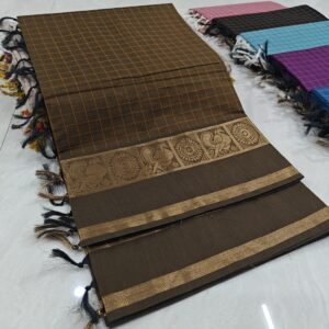 Handloom Kanchi Cotton Saree - Dark Brown