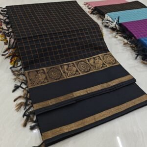 Handloom Kanchi Cotton Saree - Black