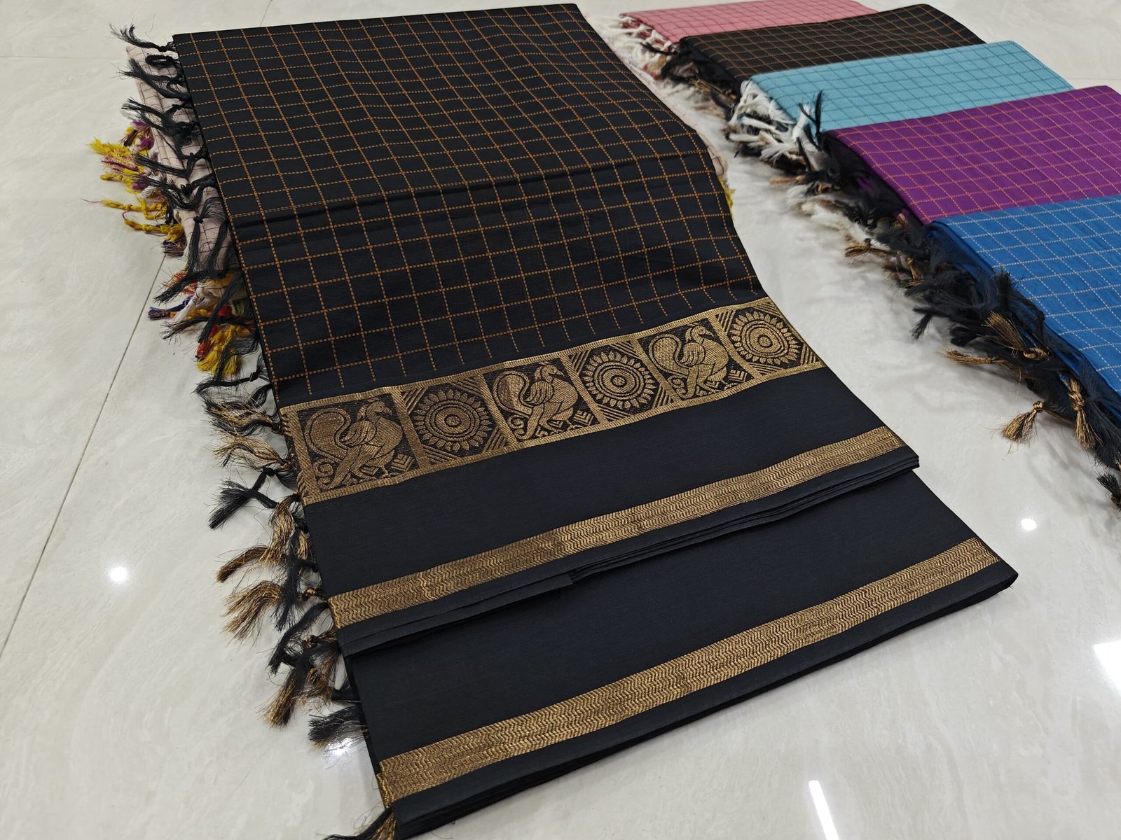 Handloom Kanchi Cotton Saree - Black