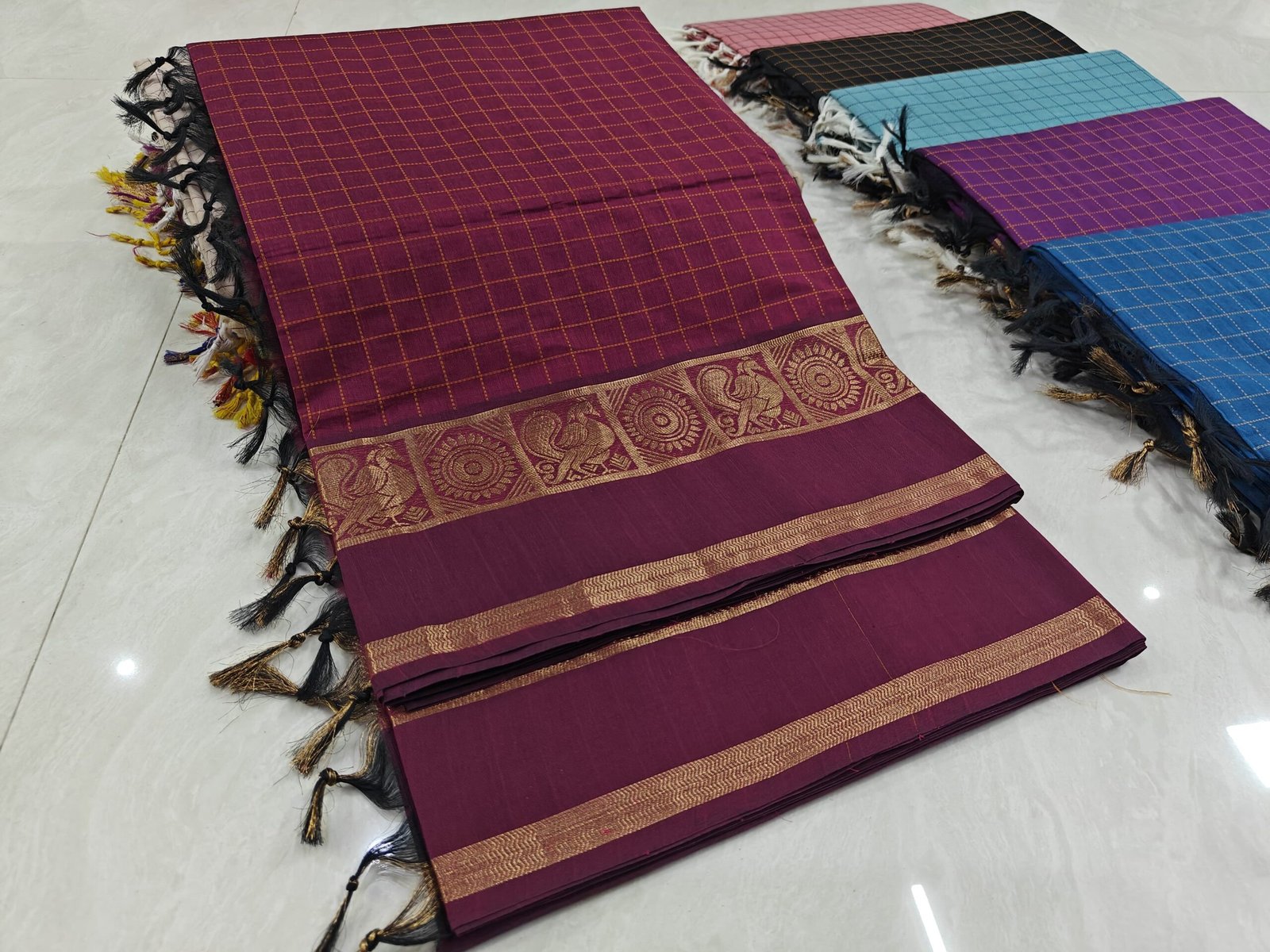 Handloom Kanchi Cotton Saree - Purple