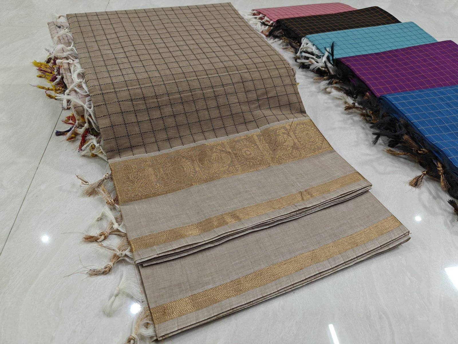 Handloom Kanchi Cotton Saree - Brown