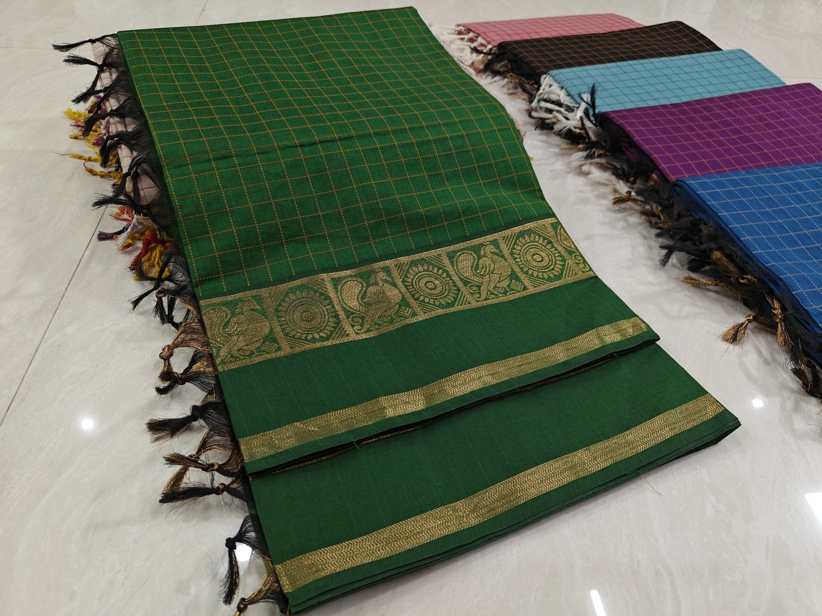 Handloom Kanchi Cotton Saree - Green