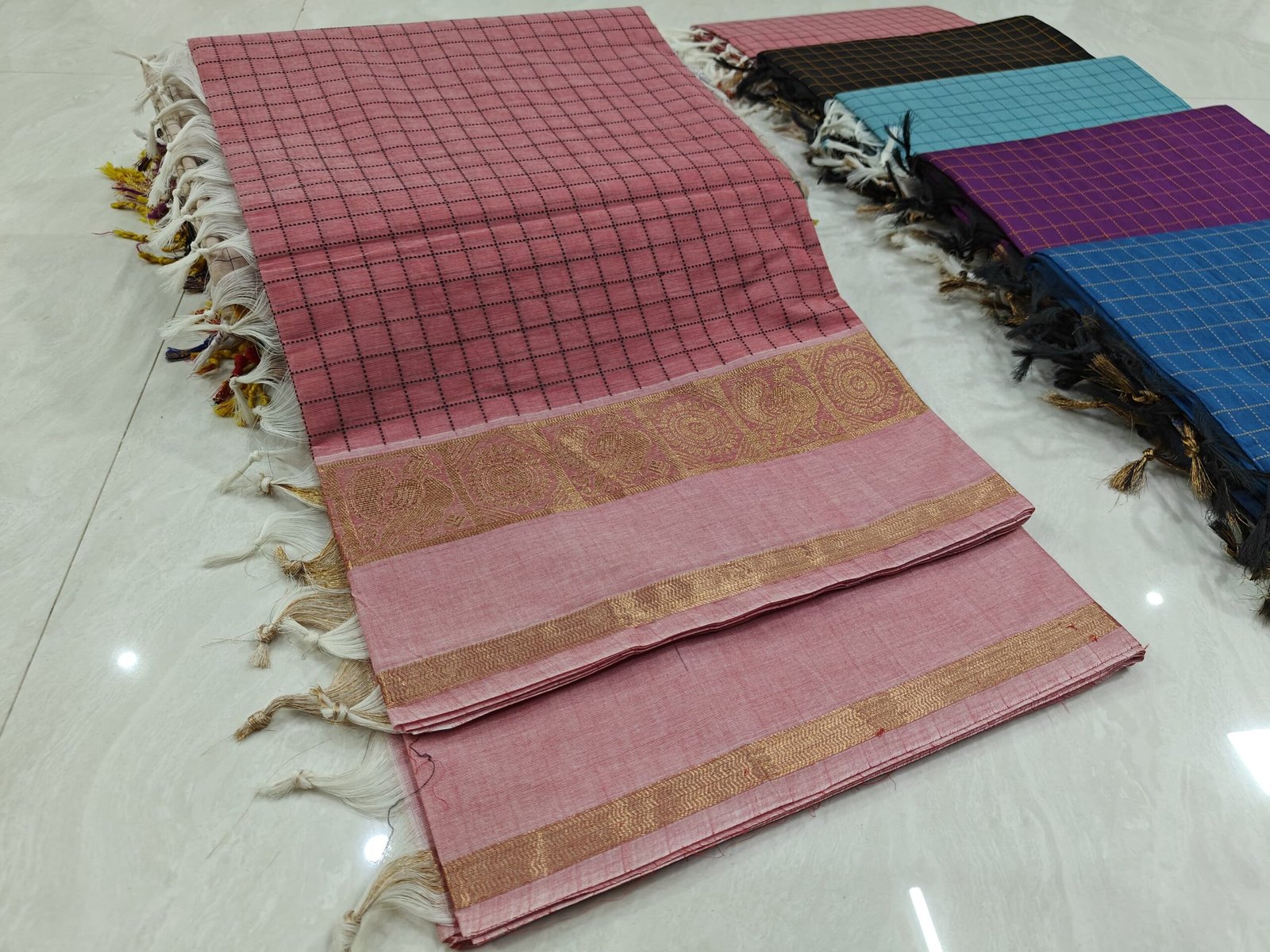Handloom Kanchi Cotton Saree - Pink