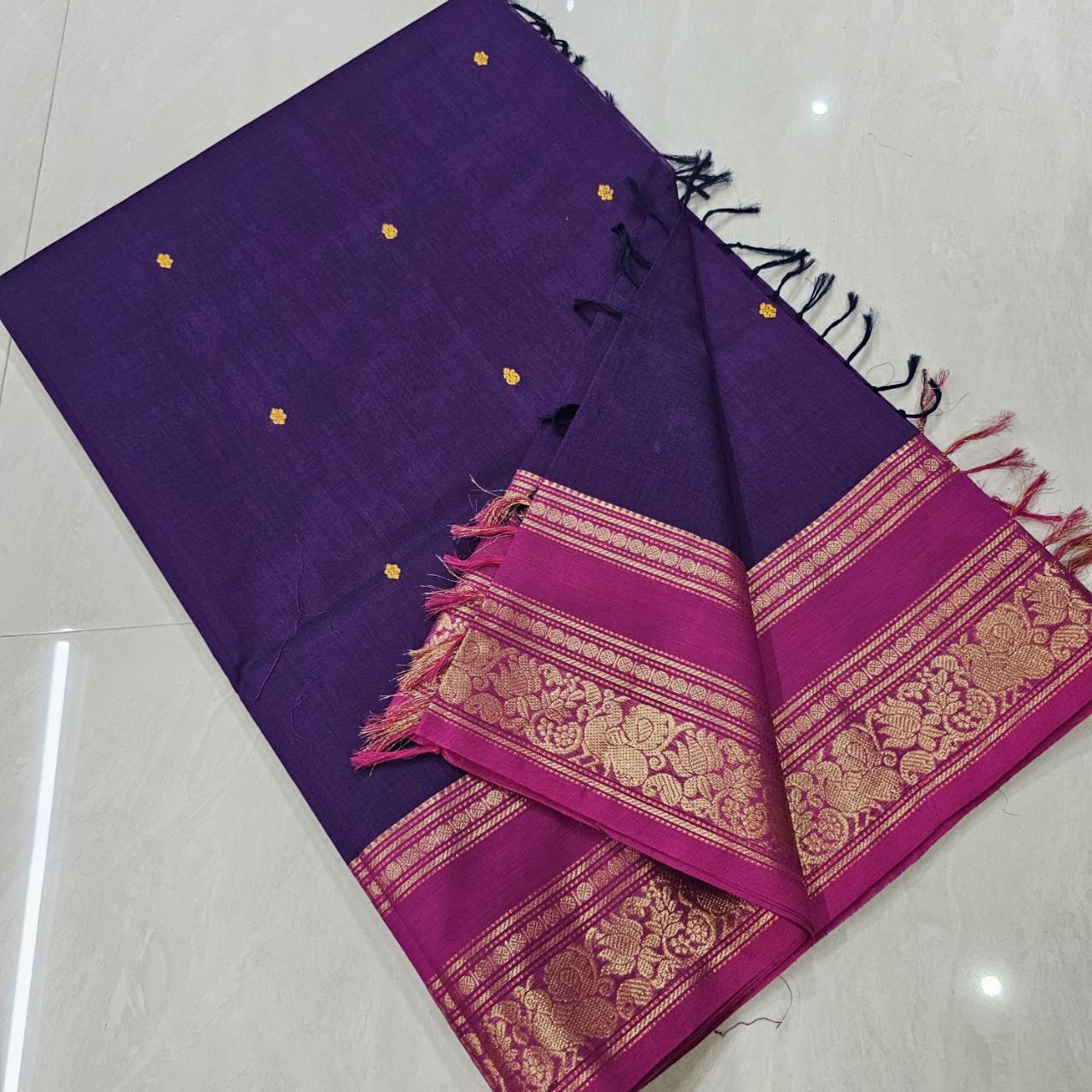 Handloom Kanchi Cotton Saree – Royal Purple