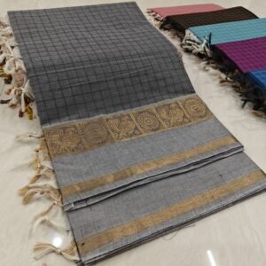 Handloom Kanchi Cotton Saree – Charcoal Grey