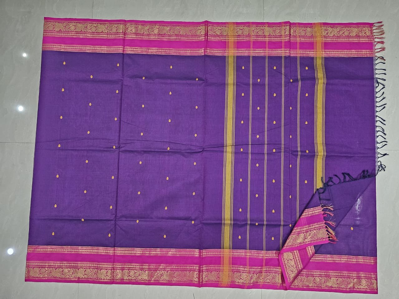 Handloom Kanchi Cotton Saree – Violet Blossom