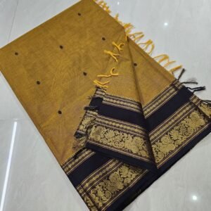 Handloom Kanchi Cotton Saree – Mustard Gold