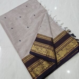 Handloom Kanchi Cotton Saree – Ash Beige
