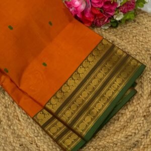 Handloom Kanchi Cotton Saree – Saffron Glow