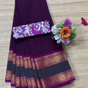 Handloom Kanchi Cotton Saree - Plum