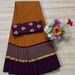Handloom Kanchi Cotton Saree - Rust Orange with Maroon Border