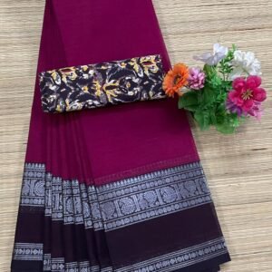 Handloom Kanchi Cotton Saree - Deep Magenta with Black