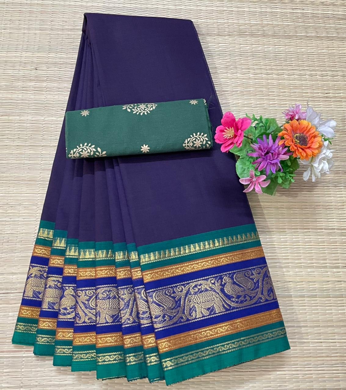 Handloom Kanchi Cotton Saree - Deep Violet