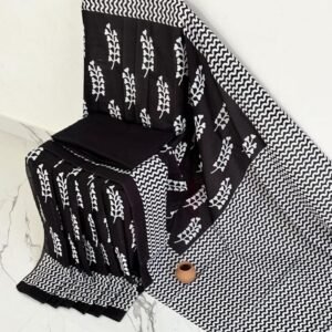 Mul Mul Cotton Saree - Black & White