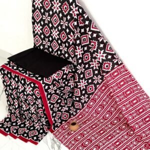Mul Mul Cotton Saree - Black & Red