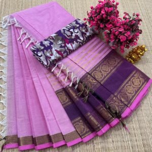 Kanchi Cotton Plain Saree - Baby Pink