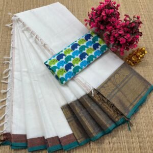 Kanchi Cotton Plain Saree - Off-White