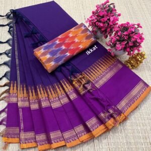 Kanchi Cotton Plain Saree - Purple