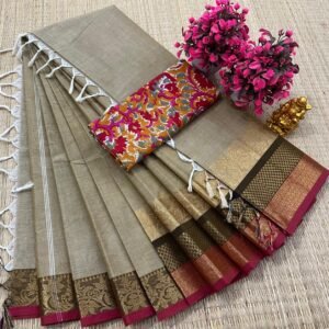 Kanchi Cotton Plain Saree - Beige