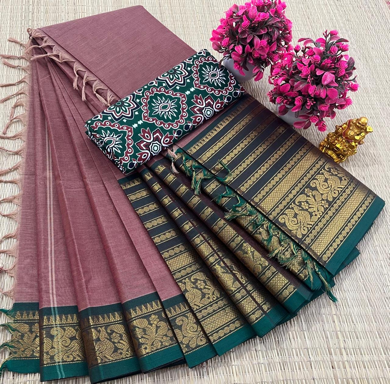 Kanchi Cotton Plain Saree - Mauve