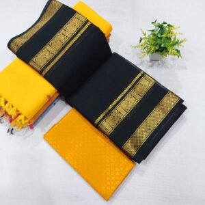 Chettinad Cotton Saree - Jet Black & Gold